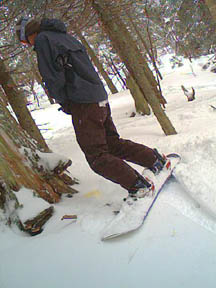 Ivo takes a leak out of bounds in Cathedral tree run at Killington